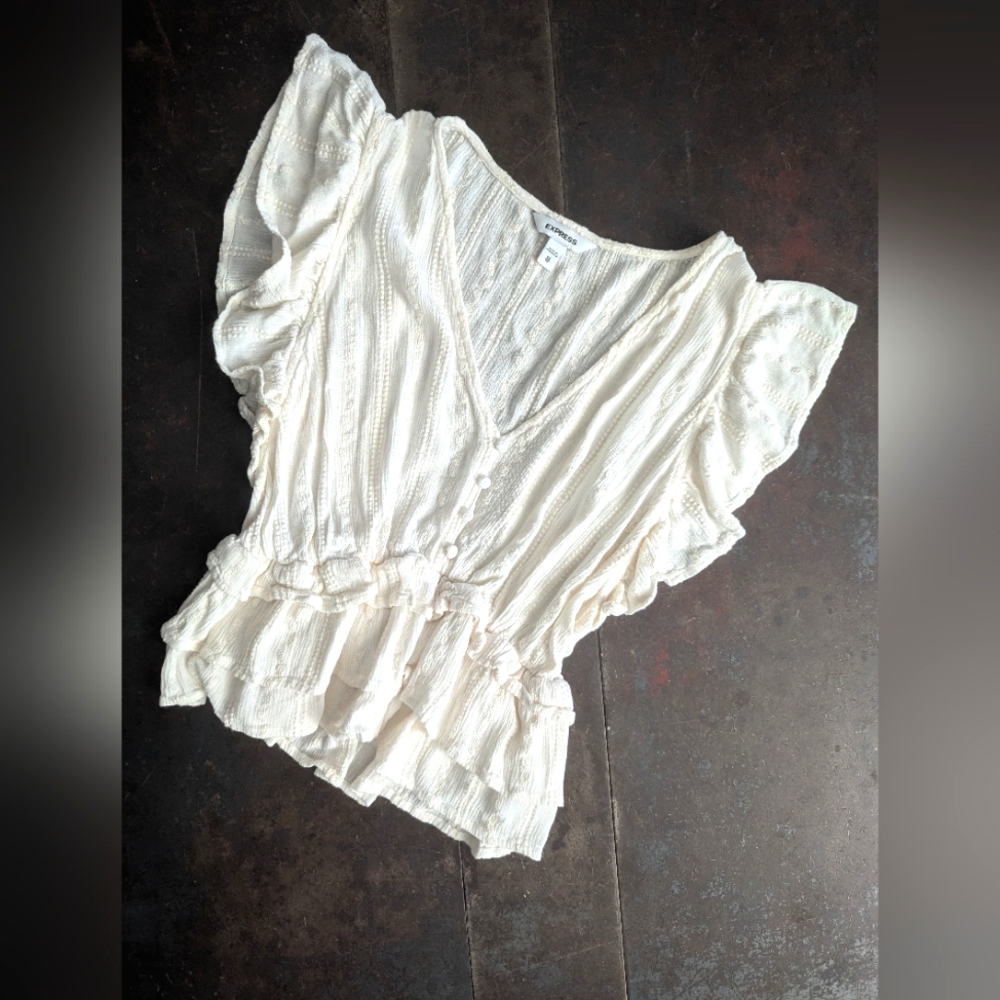Express White Flutter Sleeve Peplum Blouse